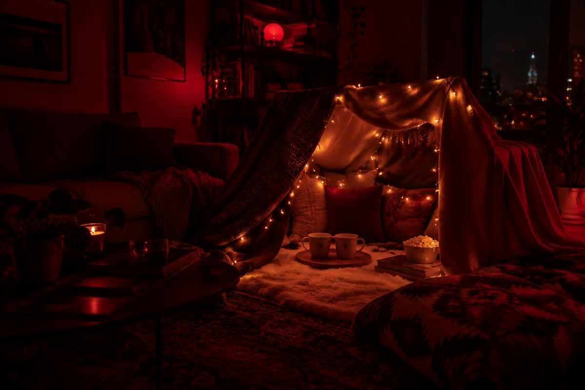 Illustration for the story “We built a blanket fort. We're in our thirties.”